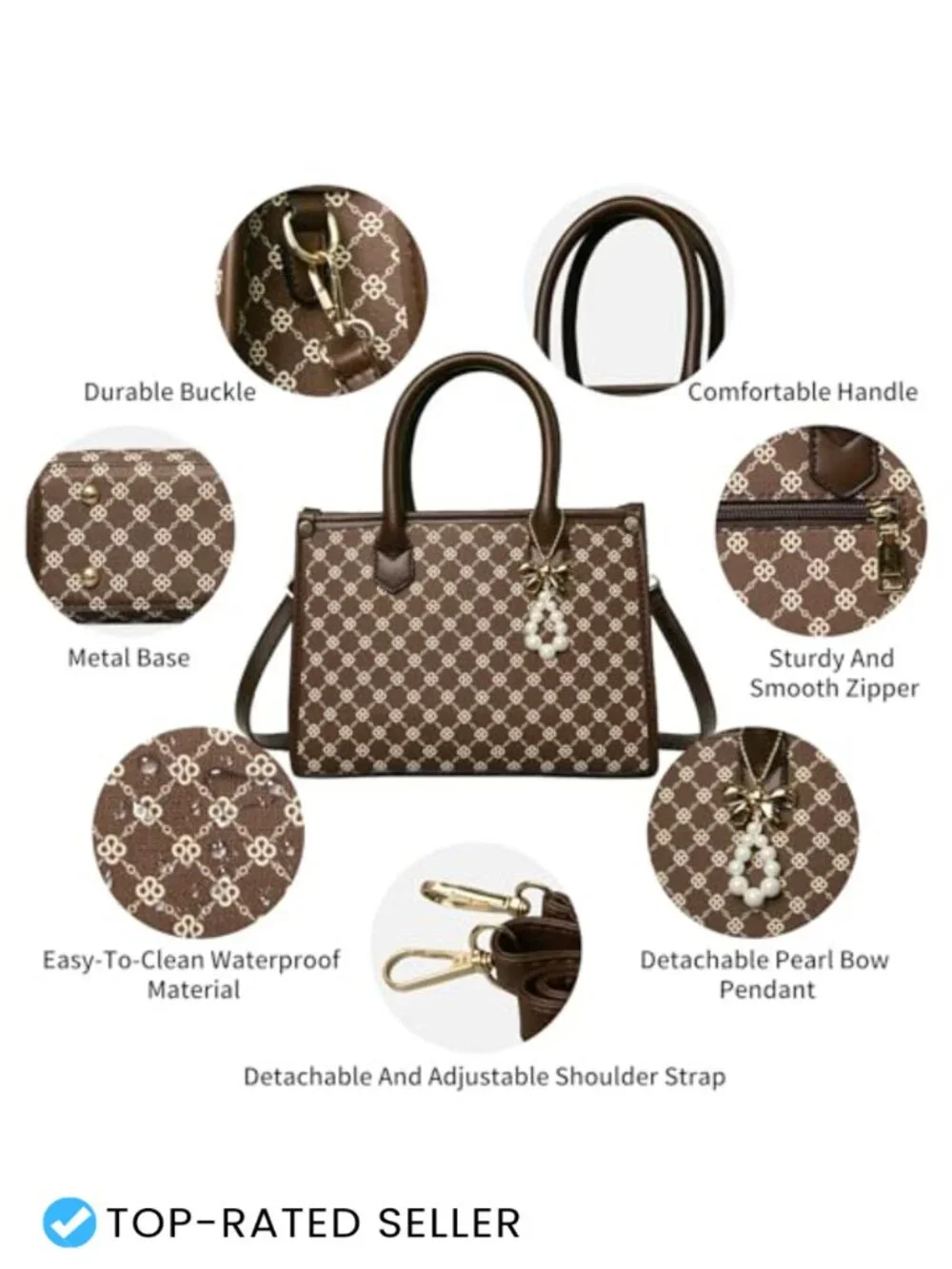 Women's Satchel Bag 3-Piece Set PU Leather with Plaid Bow Top Handle Crossbody